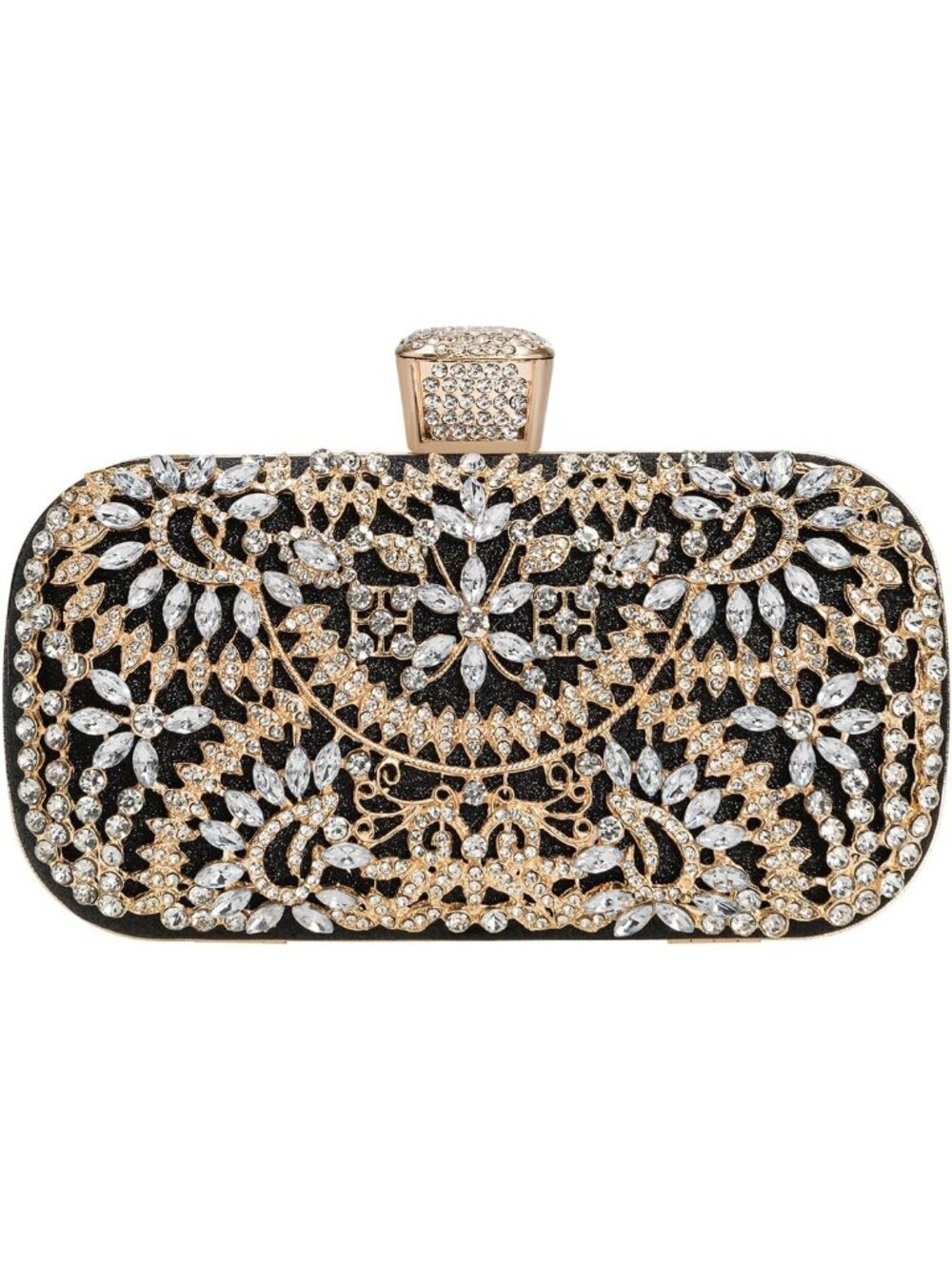 Women's Black Rhinestone Chain Crossbody Tote Handbag Evening Bag